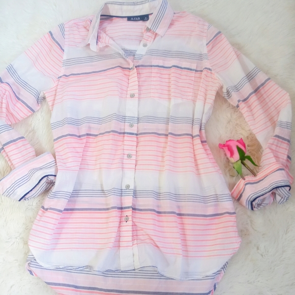 HP🛍️A.N.A A New Approach pink size medium gently worn lightweight button down - Picture 10 of 16